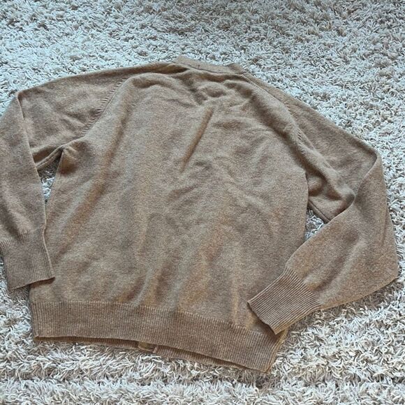 LORD & TAYLOR Cardigan Lambs Wool Brown/Cream Sweater Top Size L - Picture 8 of 12